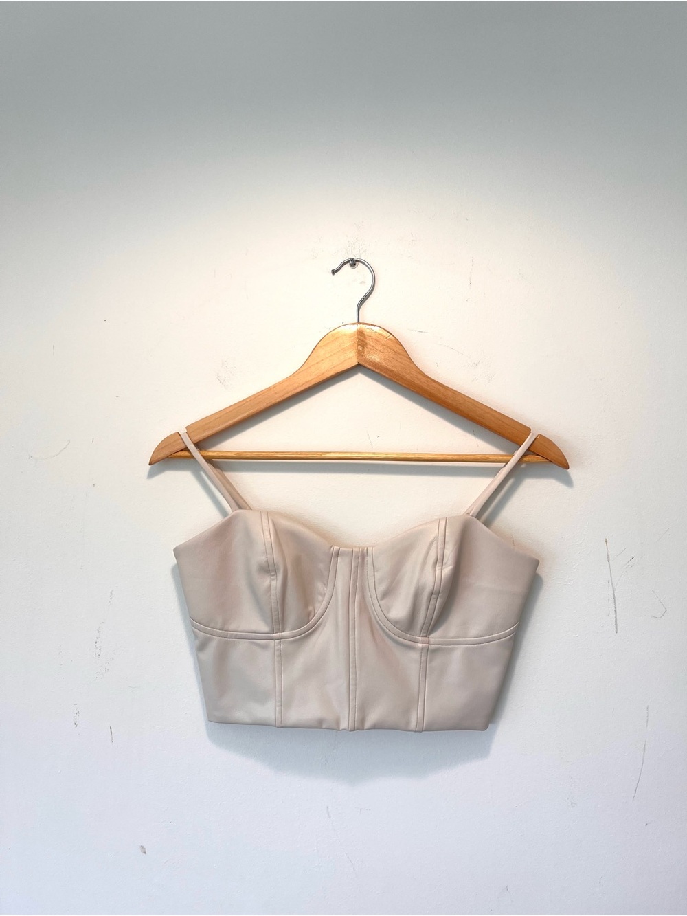 Express Light Beige Fitted Sweetheart Bustier Crop Top, Small